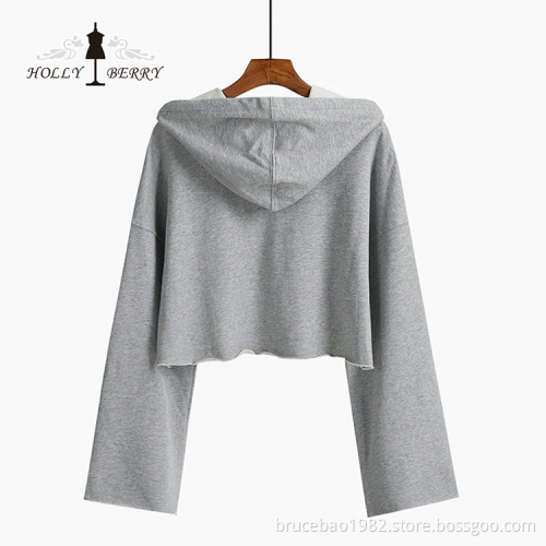 Fashion Short Hooded Three Quarter Crop Top Hoodies Women